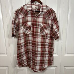 Ely Cattleman LT Tall Pearl Snap Western Shirt Red Plaid Cowboy Rodeo